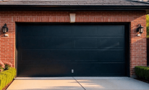 Black Garage Doors on Red Brick House