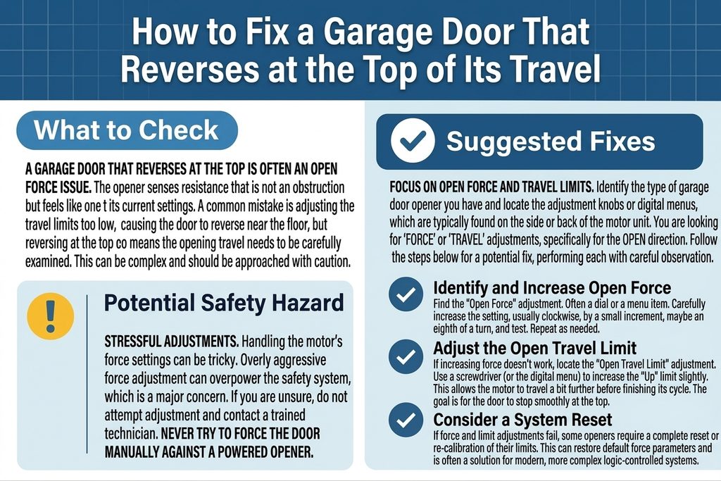 How to Fix a Garage Door That Reverses at the Top of Its Travel