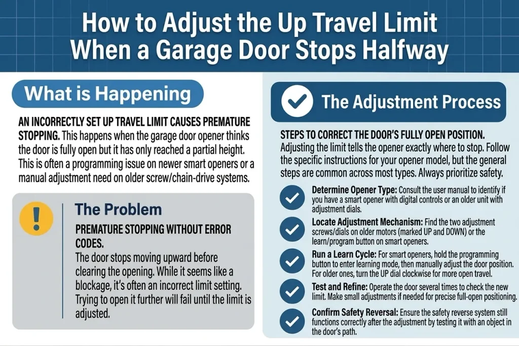 How to Adjust the Up Travel Limit When a Garage Door Stops Halfway